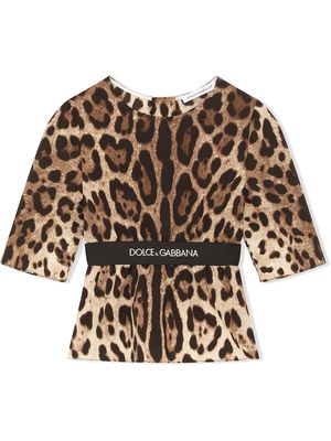 Dolce & Gabbana Kids leopard-print stretch-silk top - Brown