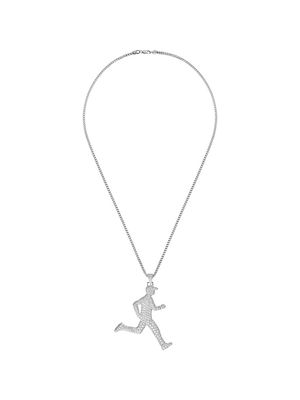 777 18kt white gold diamond running man necklace - 114 - White: