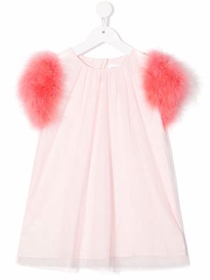 Charabia feather-trim cotton dress - Pink