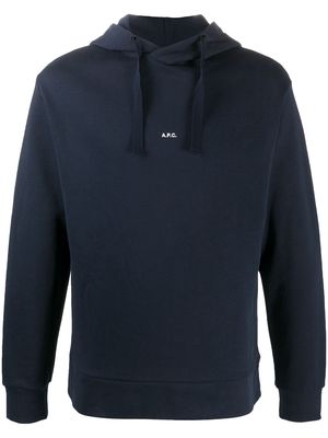 A.P.C. long sleeve printed logo hoodie - Blue