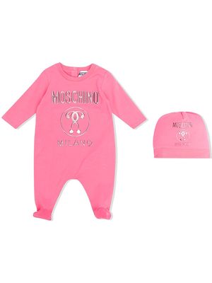 Moschino Kids metallic logo bodysuit and hat - Pink