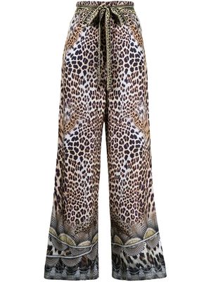Camilla high-waisted graphic-print silk pants - Brown