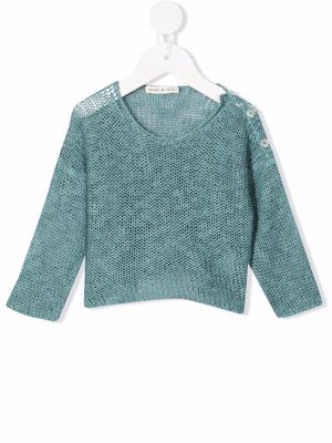 Babe And Tess round-neck pointelle-knit jumper - Blue