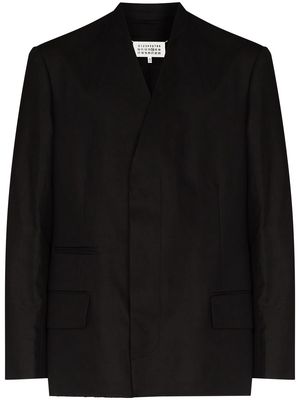 Maison Margiela collarless single-breasted linen blazer - Black