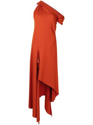 Monse knotted shoulder drape dress - Orange