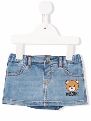 Moschino Kids logo-print denim mini skirt - Blue