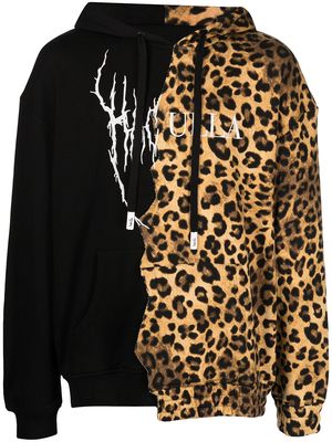 Haculla paneled leopard-print logo hoodie - Black