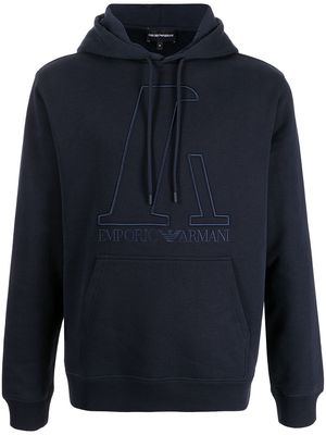 Emporio Armani logo-embroidered cotton hoodie - Blue