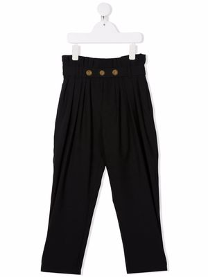 Balmain Kids pleat-detail belted trousers - Black