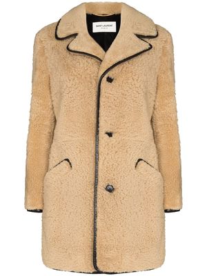 Saint Laurent leather-trim shearling coat - Neutrals