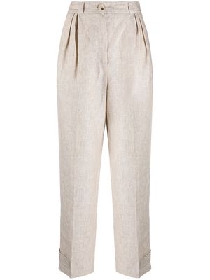 12 STOREEZ pleated linen trousers - Neutrals