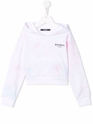 Balmain Kids tie-dye print cotton hoodie - Pink