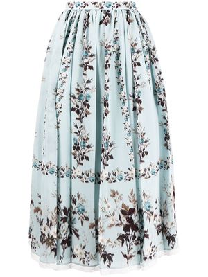 Erdem floral-print pleated skirt - Blue