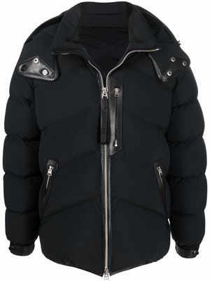 TOM FORD leather-trim hooded quilted jacket - Black