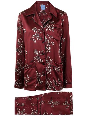Macgraw rose-print silk pajama set - Red
