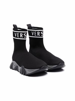 Versace Kids sock-style logo sneakers - Black