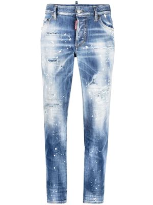 Dsquared2 paint-splatter distressed skinny jeans - Blue