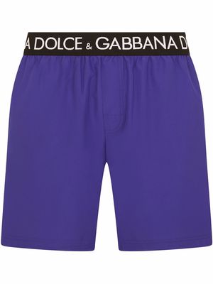Dolce & Gabbana logo-waistband swim shorts - Purple