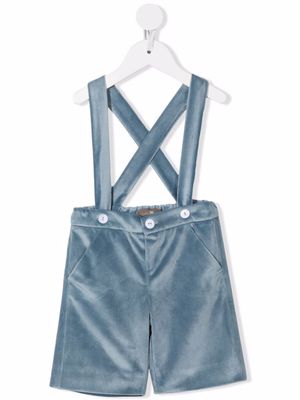 Little Bear brace-strap velvet shorts - Blue