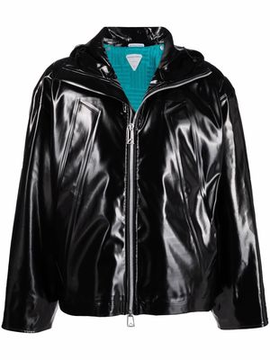 Bottega Veneta laminated faux-leather hooded jacket - Black
