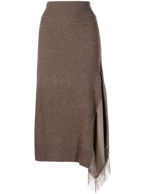 Goen.J floral-lace detail knitted midi skirt - Brown