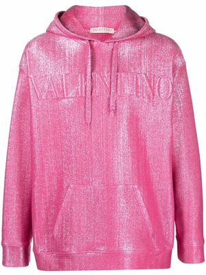 Valentino logo-embossed metallic-sheen hoodie - Pink