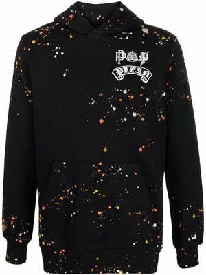 Philipp Plein paint splatter-print pullover hoodie - Black