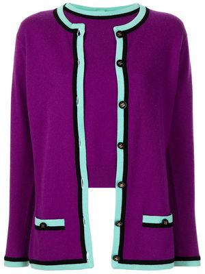 Chanel Pre-Owned 1990s contrast-trim cashmere cardigan - Purple