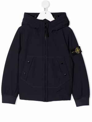 Stone Island Junior compass-patch padded hooded jacket - Blue