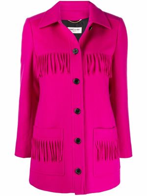 Saint Laurent fringe-trim short buttoned coat - Pink