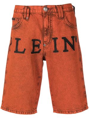 Philipp Plein logo denim shorts - Orange