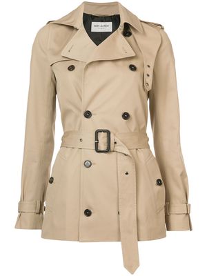 Saint Laurent short garbadine trench coat - Brown