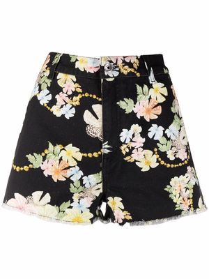 Just Cavalli baroque floral-print denim shorts - Black