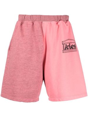 Aries colourblocked logo-print sweat shorts - Pink