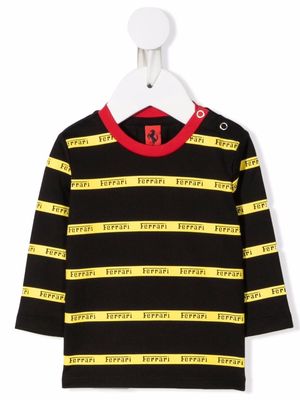 Ferrari Kids logo-tape print long-sleeve T-shirt - Black