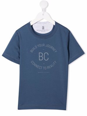 Brunello Cucinelli Kids logo-print cotton T-shirt - Blue