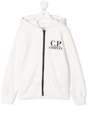 C.P. Company Kids logo-print cotton hoodie - White