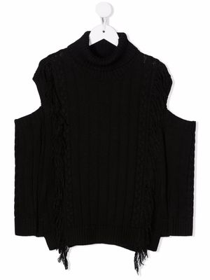 Monnalisa fringed cable-knit vest - Black