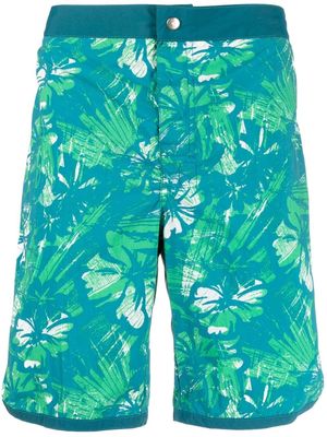 BOSS abstract foliage-print swimming shorts - Blue