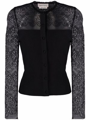 Alexander McQueen lace ribbed-knit cardigan - Black