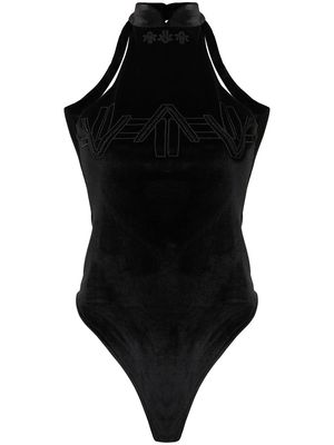 Lisa Von Tang stretch-velour cold-shoulder jumpsuit - Black