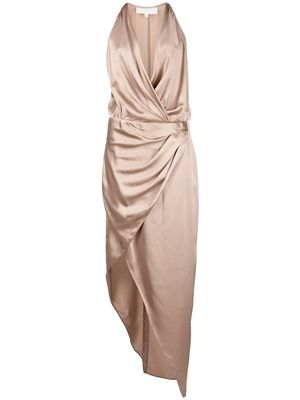 Michelle Mason asymmetric halterneck silk dress - Brown
