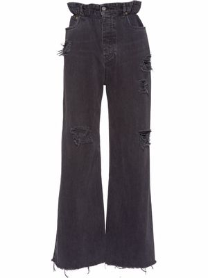 Miu Miu ripped-detail paperbag flared jeans - Black