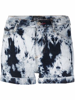 Philipp Plein bleached denim mini shorts - Blue