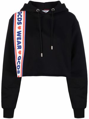 Gcds logo-stripe cropped hoodie - Black