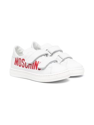 Moschino Kids logo-print leather sneakers - White