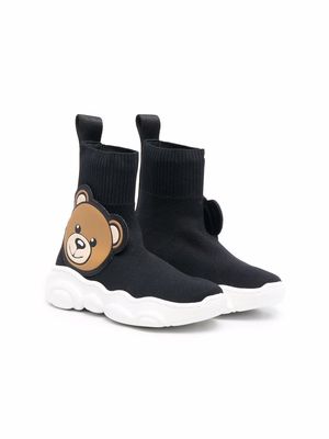 Moschino Kids teddy bear-embellished sock-style sneakers - Black