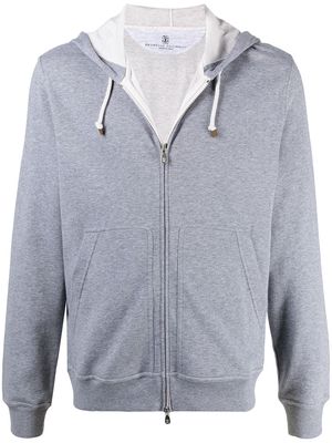 Brunello Cucinelli drawstring zipped hoodie - Grey