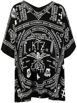 KTZ church print kaftan shirt - BLACK/WHITE