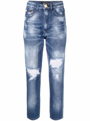 Philipp Plein high-rise distressed cropped jeans - Blue